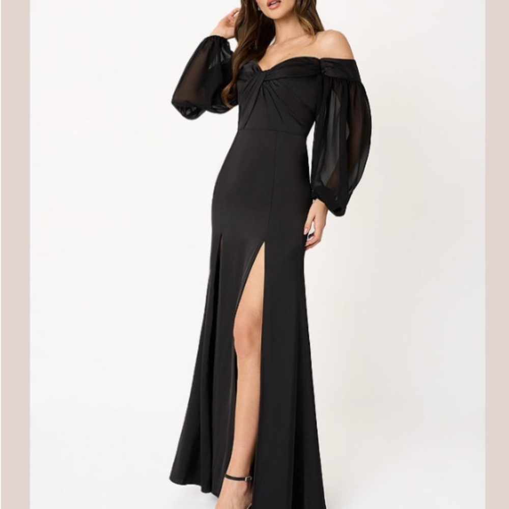 Azazie Black Off-Shoulder Long Sleeve Dress